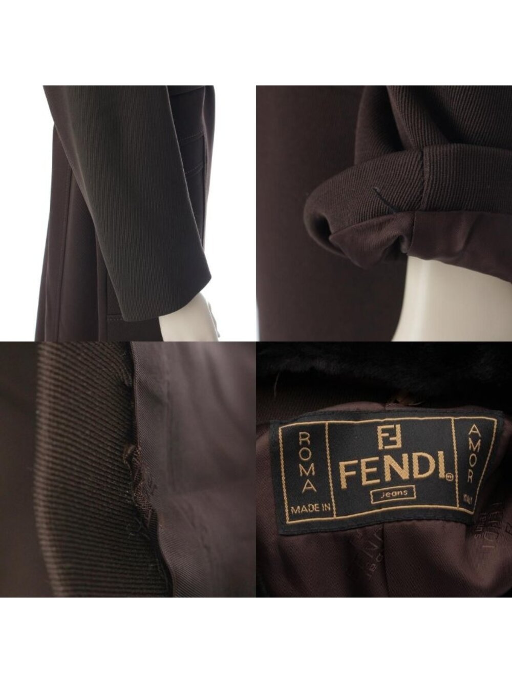 Fendi Nylon Wool Fur Long Coat Brown 40 - Picture 9 of 10